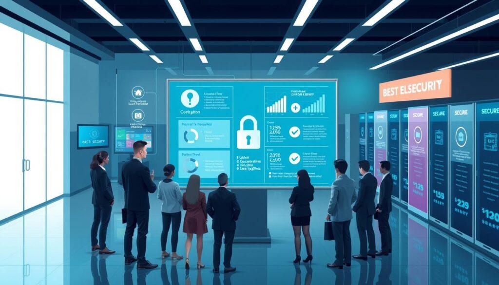 An infographic-style illustration depicting election monitoring data security best practices. In the foreground, a diverse group of professionals in business attire stands around a large digital screen displaying key data points and security protocols, such as encryption symbols, lock icons, and data hygiene checklists. The middle ground features a sleek, modern office environment with monitors showing various election-related graphs and real-time statistics, emphasizing a high-tech atmosphere. The background contains secure server racks and digital security banners, subtly lit with blue and green ambient lighting to convey a sense of trust and reliability. A camera angle from slightly above gives a comprehensive view, enhancing the sense of professionalism and vigilance in the election monitoring process. An infographic-style illustration depicting election monitoring data security best practices. In the foreground, a diverse group of professionals in business attire stands around a large digital screen displaying key data points and security protocols, such as encryption symbols, lock icons, and data hygiene checklists. The middle ground features a sleek, modern office environment with monitors showing various election-related graphs and real-time statistics, emphasizing a high-tech atmosphere. The background contains secure server racks and digital security banners, subtly lit with blue and green ambient lighting to convey a sense of trust and reliability. A camera angle from slightly above gives a comprehensive view, enhancing the sense of professionalism and vigilance in the election monitoring process.