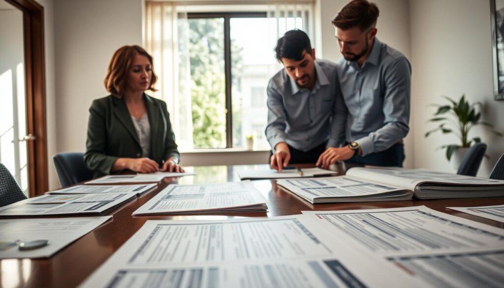 A close-up view of a polished conference table in a well-lit meeting room, featuring a collection of organized policy briefs, each with detailed graphs and bullet points. In the foreground, two professional individuals, one a middle-aged woman in a tailored blazer and the other a young man in a crisp shirt, engage in a focused discussion, pointing at a document. The background showcases a window with natural light pouring in, providing a warm, inviting atmosphere. Soft shadows and highlights create depth, while the overall mood conveys seriousness and intention. A subtle hint of greenery from outside the window adds a refreshing touch to the environment, emphasizing the importance of local lobbying techniques.