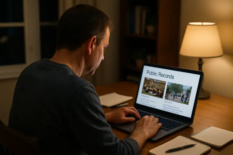 Resident reviewing county transportation documents on a laptop