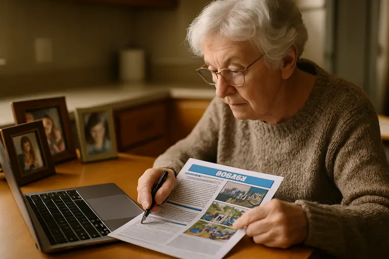 Community member reviewing a school board agenda and budget notes