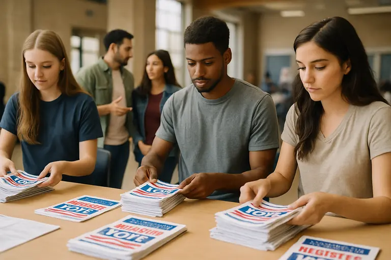 Resident reviewing local election materials at a kitchen table