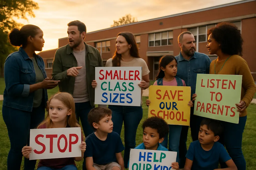 Lakewood School Consolidation protest outside a local education building