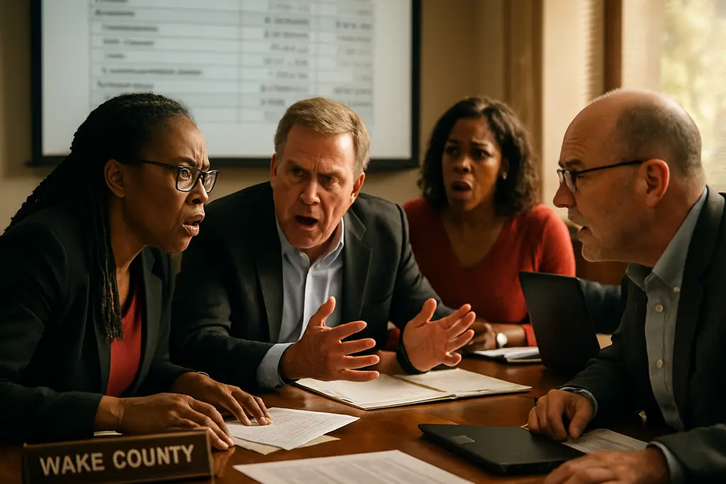 Wake County budget documents on a table before a school board meeting