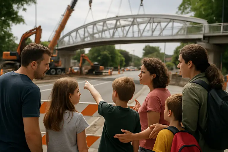 Intersection with turning lanes, traffic signals, and nearby construction equipment