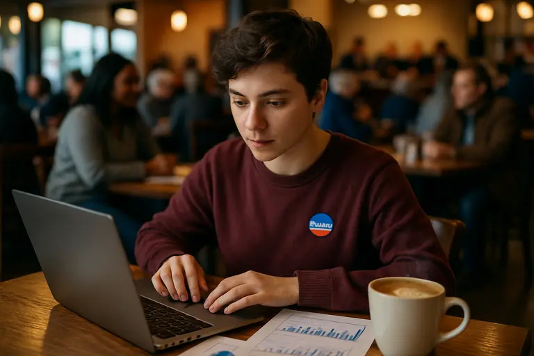 Resident reading a city agenda on a laptop at home