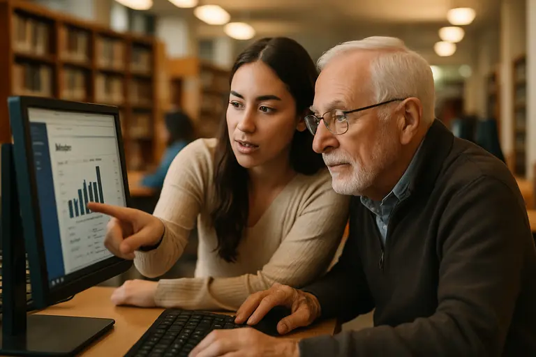 Resident reading county agenda documents on a laptop at home