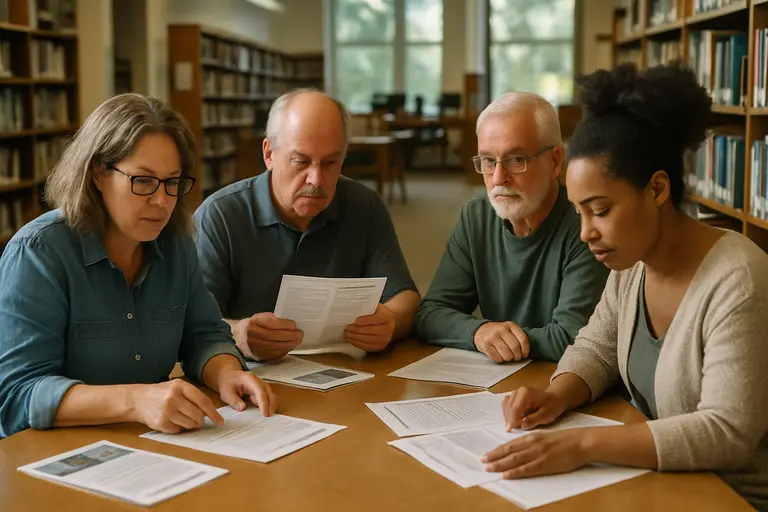 Voter comparing printed ballot notes with a county information page